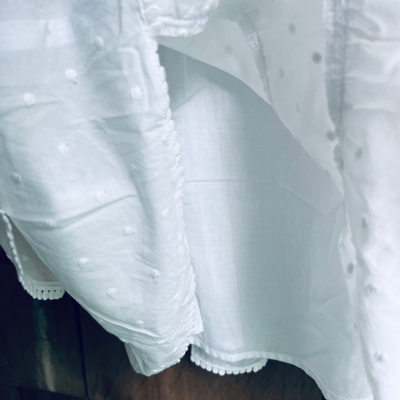 Stellah White Cotton Swiss Dot Dress M Puff Sleeve Lace Trim Tiered Skirt - Picture 12 of 16